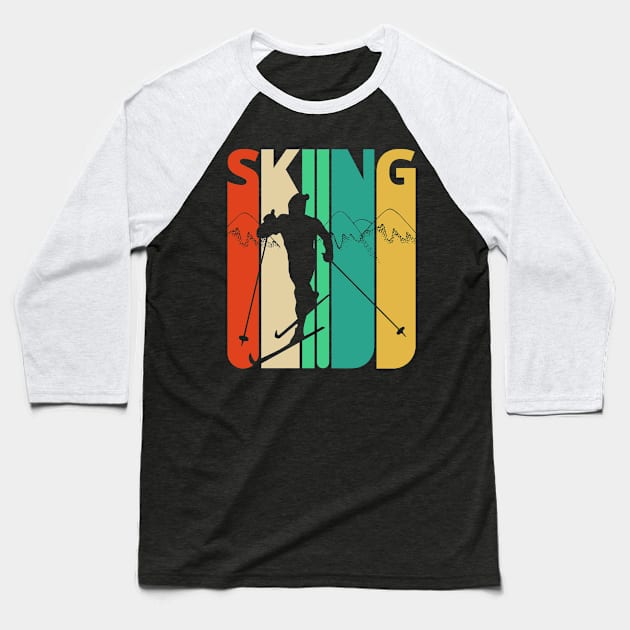 Skiing Silhouette, retro design. Baseball T-Shirt by MadebyTigger